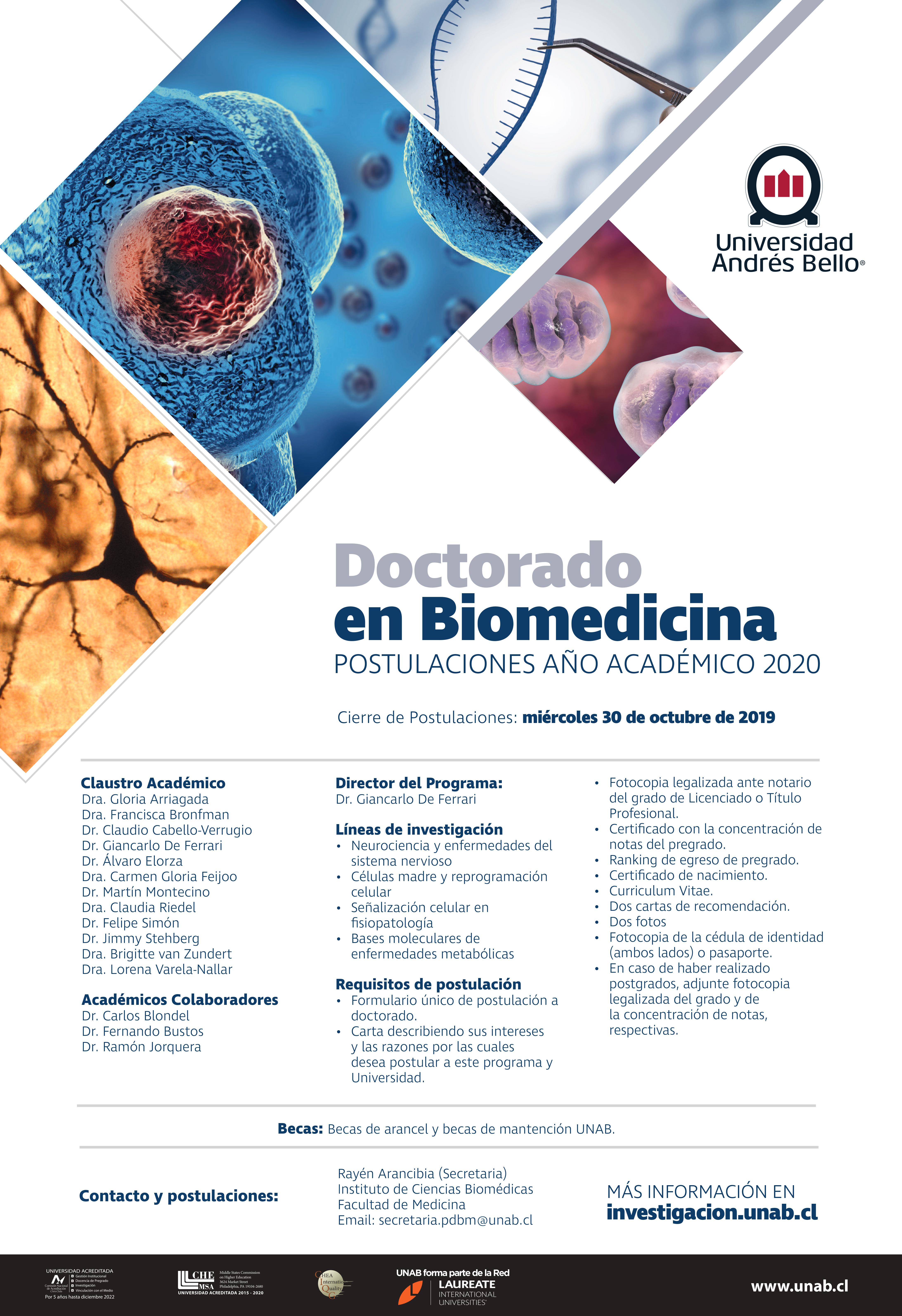Doctorado En Biomedicina Postulaciones Año Académico 2020 Sociedad De Biología De Chile